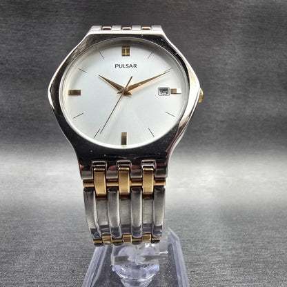 Seiko Pulsar Watch Men 35mm Silver Dial Silver Tone Date Round V732-X090 New Bat5