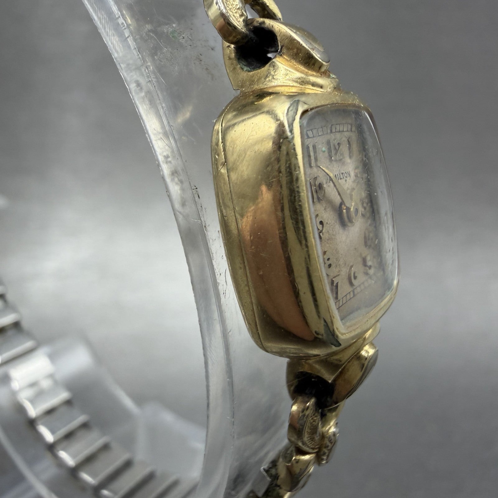 Hamilton Watch Women 14mm Cream Dial 14K Gold Filled Manual Wind Runs Rectangle3
