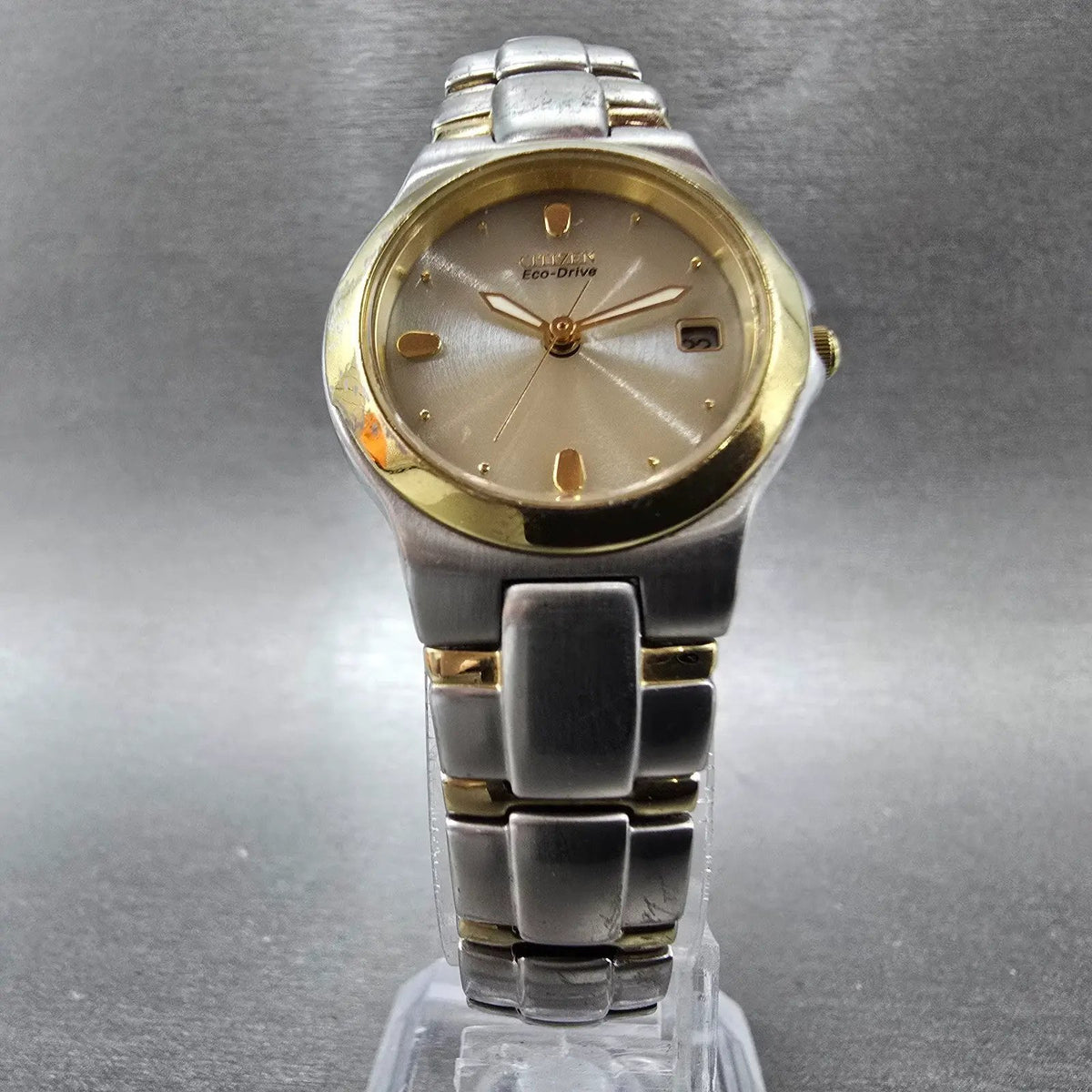 Citizen Eco-Drive Watch Women 25mm Cream Dial Two Tone Date Round Works JP5