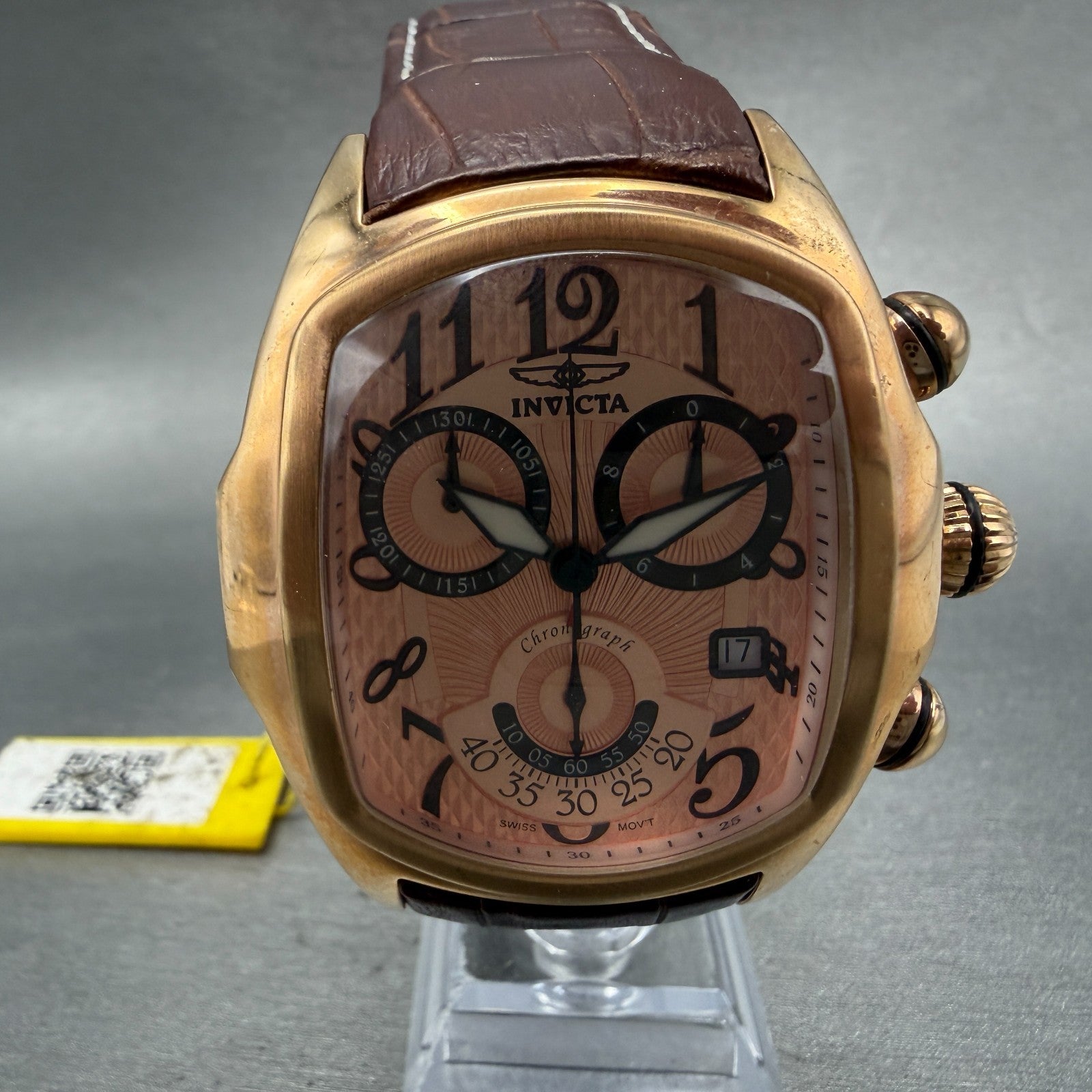 Invicta Lupah Chrono Watch Men 44mm Rose Dial Gold Tone Oval Date 13005 New Batt0