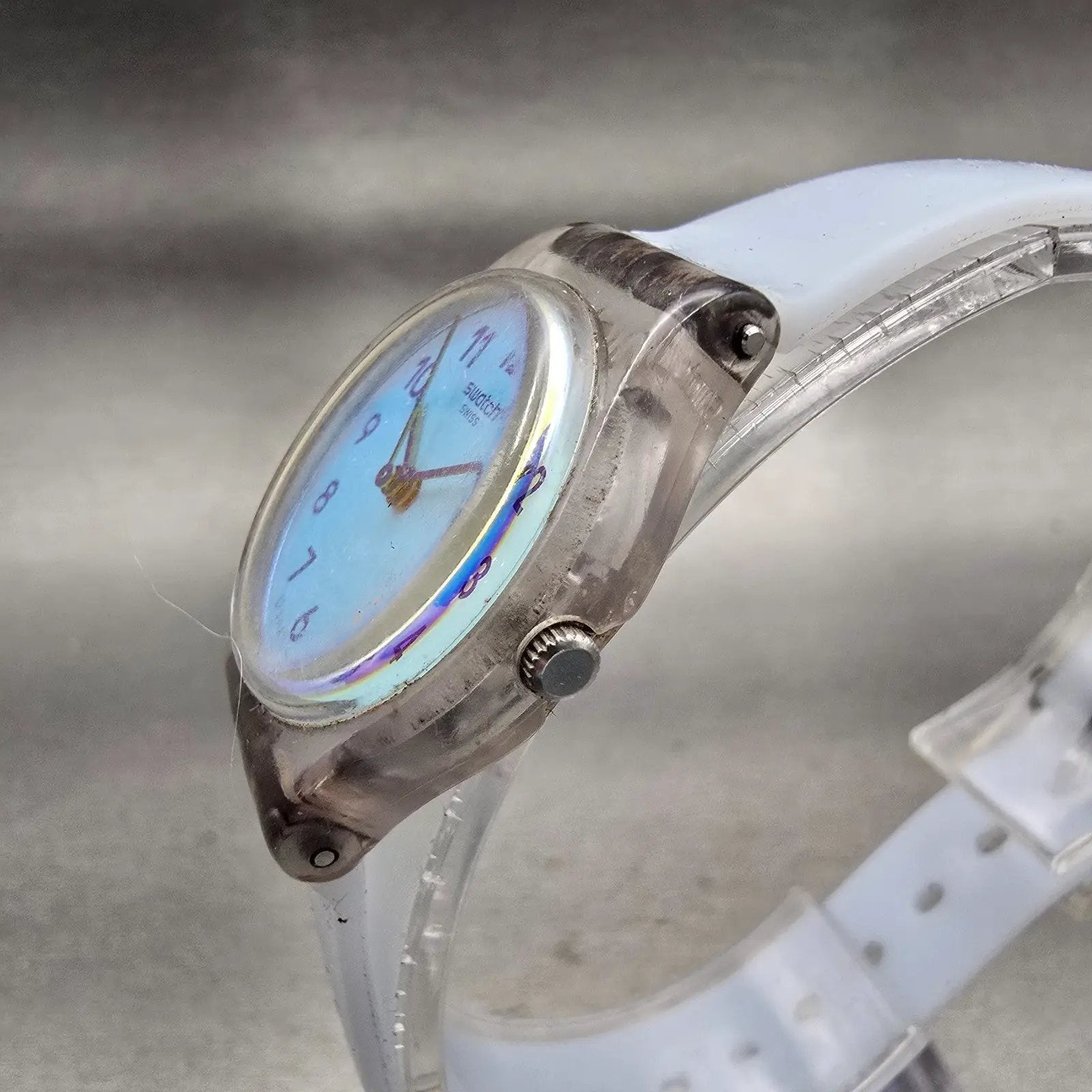 Swatch CASUAL BLUE Watch Women 25mm Blue Dial Clear Case Round LK396 New Battery2