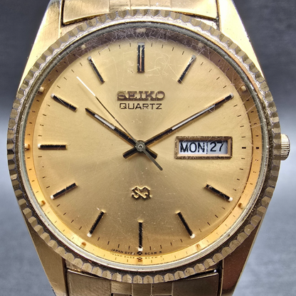 Seiko President Watch Men 35mm Gold Dial Gold Daydate 5Y23-8A61 New Battery VTG1