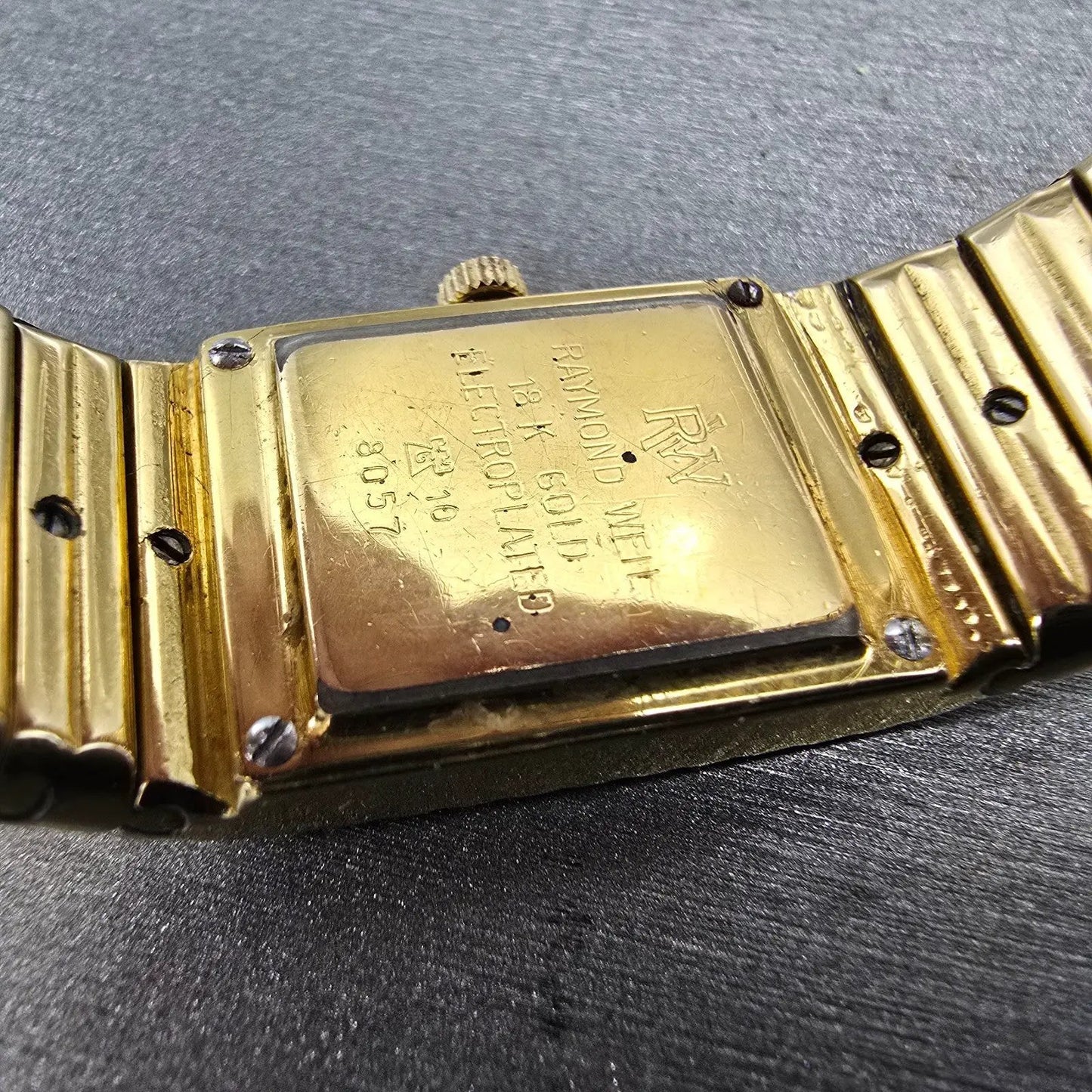 Raymond Weil Tank Watch Women 18mm Gold Dial Two Tone Gold Plated 8057 New Batt9