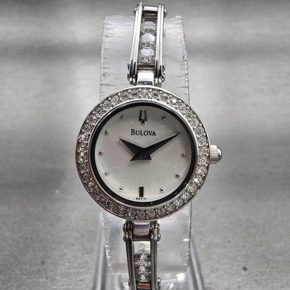 Bulova Watch Women 20mm MOP Dial Silver Tone Gemmed Round 96T71 New Battery0