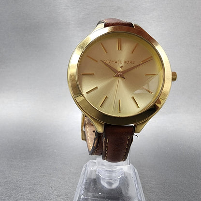 Michael kors Runway Watch Women 42mm Gold Dial Gold Tone Round MK2256 New Batt5