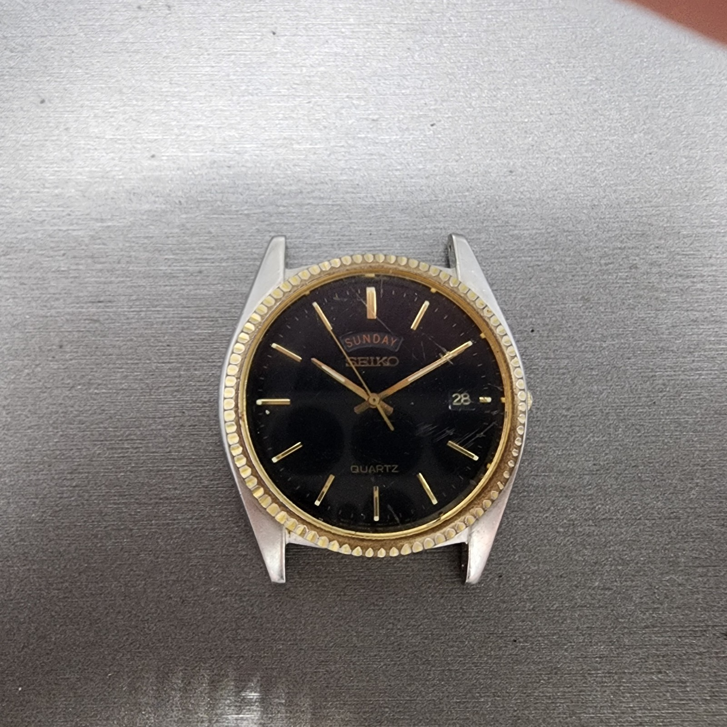 Seiko President Watch Men 36mm Black Dial Two Tone Daydate 7n438a49 PARTS2