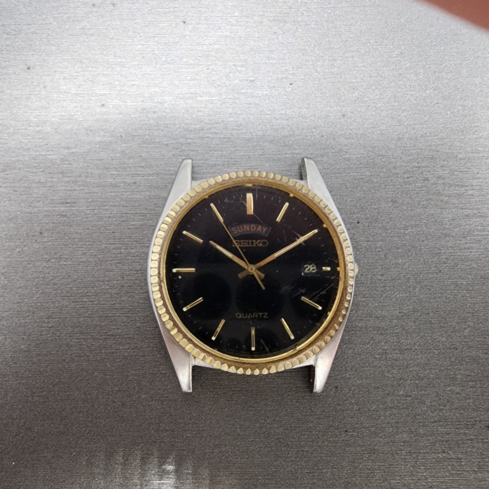Seiko President Watch Men 36mm Black Dial Two Tone Daydate 7n438a49 PARTS2