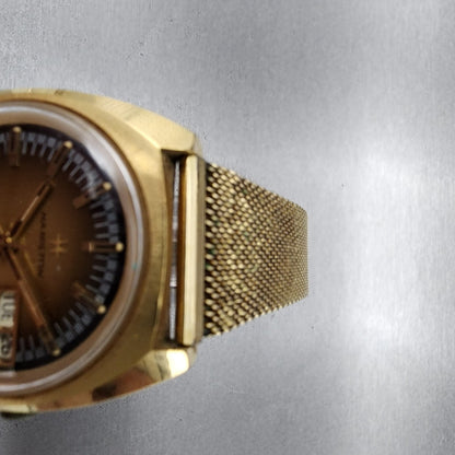 Hamilton Electronic Watch Men 37mm Brown Dial Gold Plated Round Daydate PARTS5