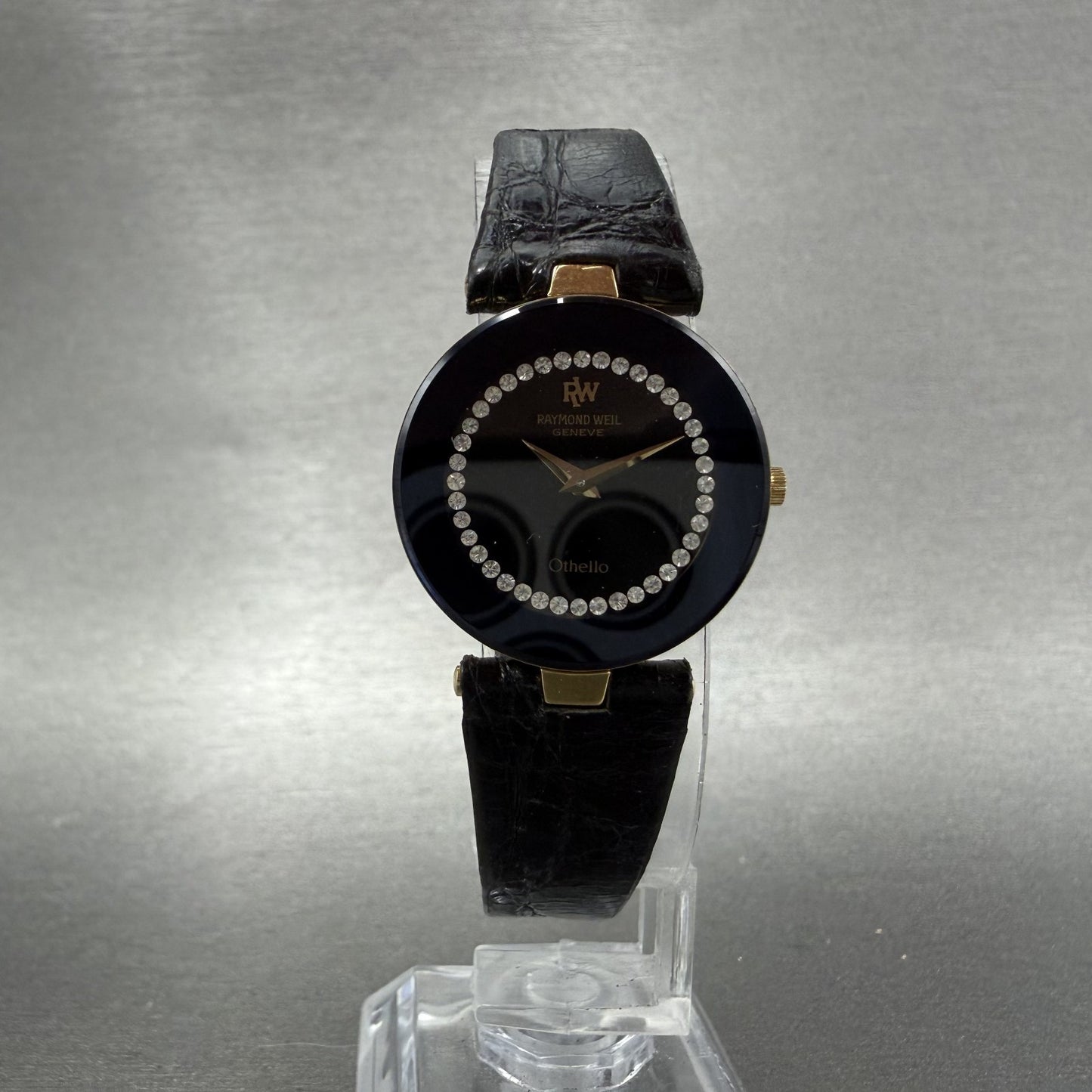 Raymond Weil Othello Watch Women 24mm Black Dial Gold Tone Round 1272 New Batt5