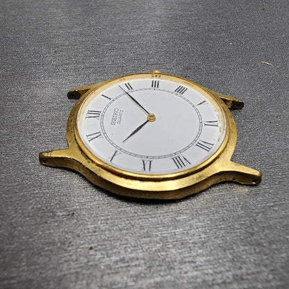 Seiko Watch Men 34mm White Dial Gold Tone Round V7008A10 New Battery2