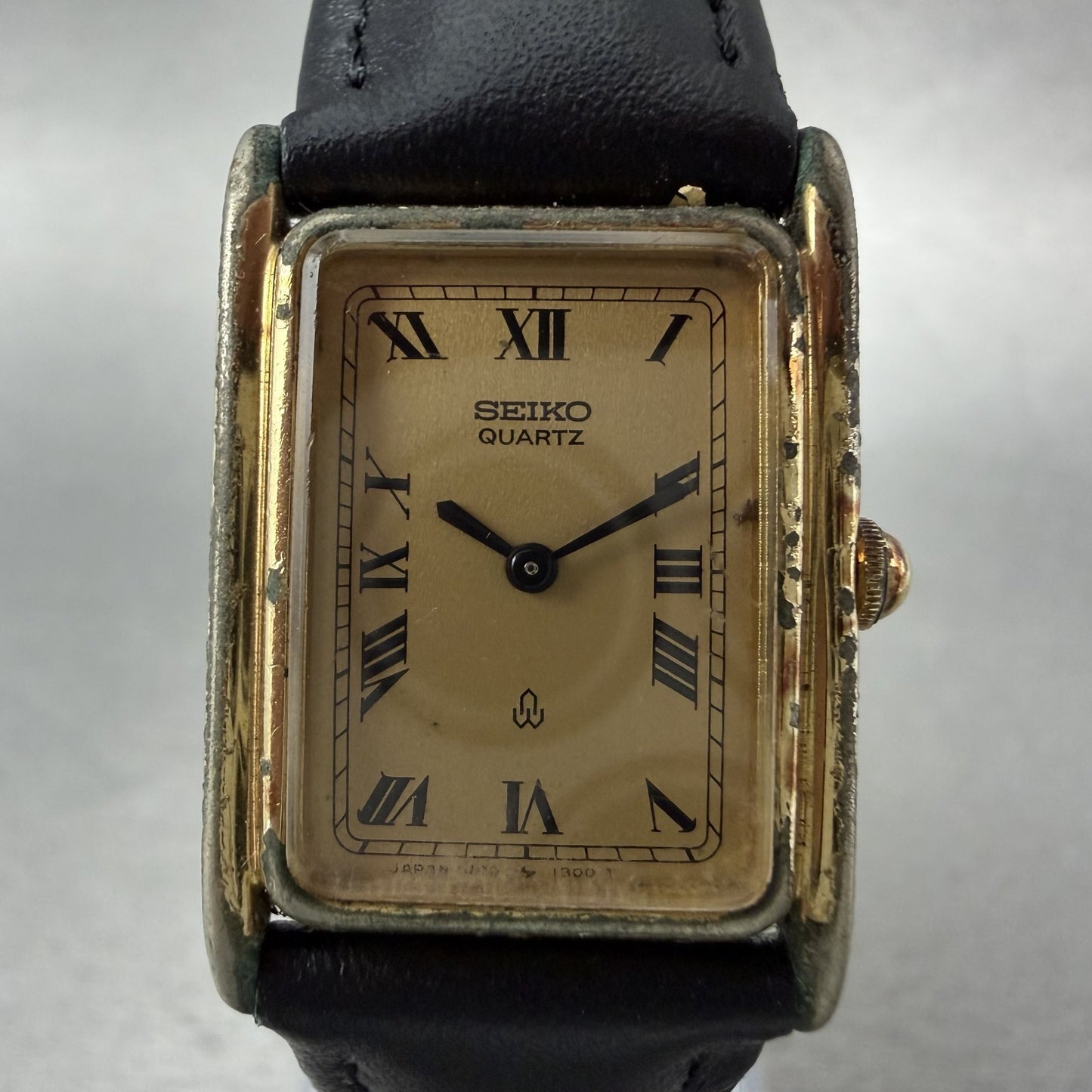 Seiko Tank Watch Women 20mm Champagne Dial Gold Tone 14005790 New Battery ABC1