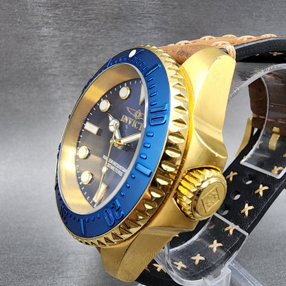 Invicta Pro Diver Watch Men Blue Dial Gold Tone Date Round 17581 New Batt READ!!3