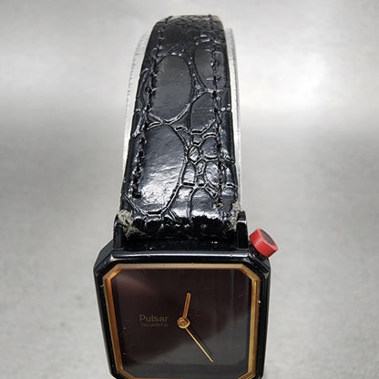 Pulsar Watch Women 20mm Black Dial Black Tone Octagon V232-5930 New Battery
