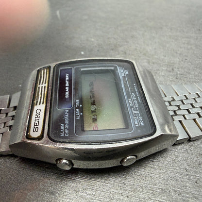 Seiko Digital Watch Men 34mm LCD Alarm Chrono Solar Silver Tone A156-5029 PARTS6