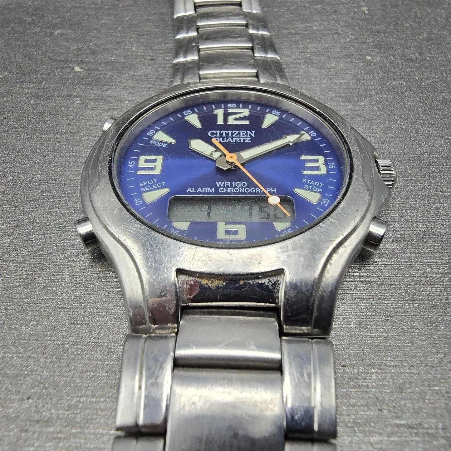 Citizen Watch Men 39mm Blue Dial Steel Alarm Chronograph Analog Digital New Batt2