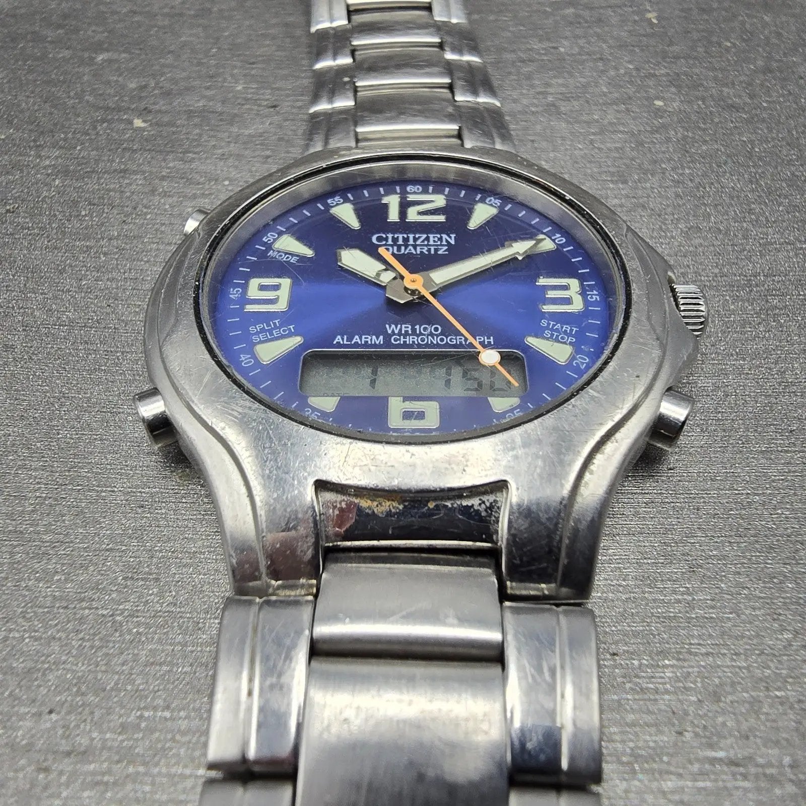 Citizen Watch Men 39mm Blue Dial Steel Alarm Chronograph Analog Digital New Batt2