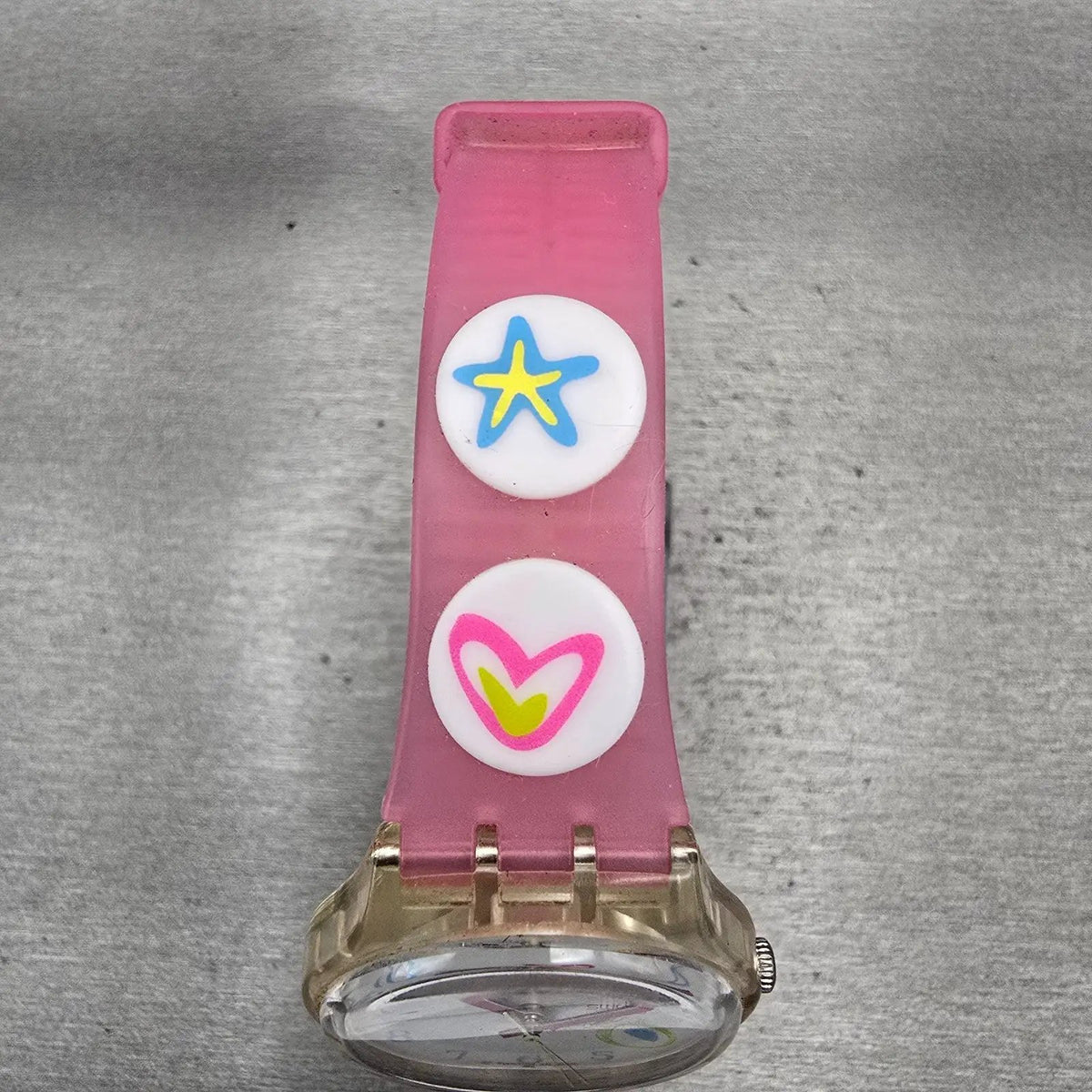 Swatch Pink Candy Watch Women 34mm White Dial Clear Case Round GE177 New Battery4