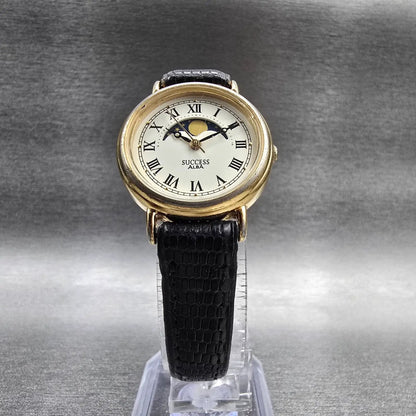 Seiko Alba Moon Phase Watch Women 25mm Ivory Dial Gold Tone V891-0050 New Batt5