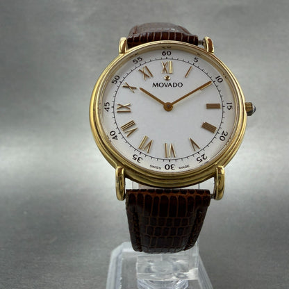Movado Watch Men 34mm White Dial Gold Tone Round 87 E4 0885 New Battery5