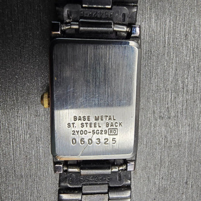 Seiko Asymmetrical Watch Women 17mm Gold Dial Black & Gold Tone 2Y00-5G29 NewBat10