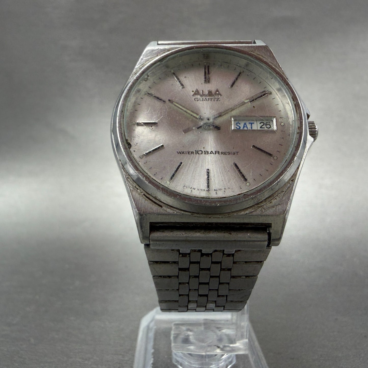 Seiko ALBA Watch Men 35mm Silver Dial Silver Tone Daydate V743-8A10 New Battery15