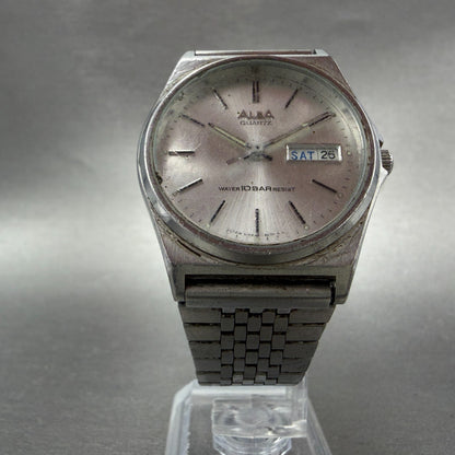 Seiko ALBA Watch Men 35mm Silver Dial Silver Tone Daydate V743-8A10 New Battery15