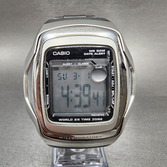 Casio WV55H Watch Men 41mm Digital Alarm Chrono Silver Tone Rectangle New Batt0
