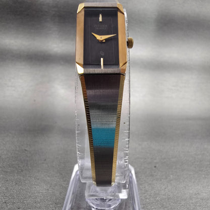 Citizen CQ Watch Women 13mm Black Dial Two Tone Rectangle 5421-F42228 New Batt5