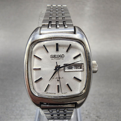Seiko Automatic Watch Women 23mm White Dial Silver Tone Daydate 27063030 READ!!0