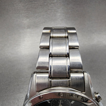 Seiko Chronograph Watch Men 38mm Black Dial Silver Tone Date 7t92-0dw0 New Batt