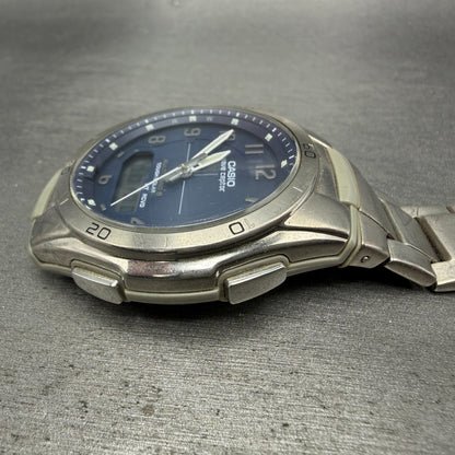 Casio Wave Ceptor Watch Men 42mm Blue Dial Steel Solar Analog Digital READ!!!!!!3