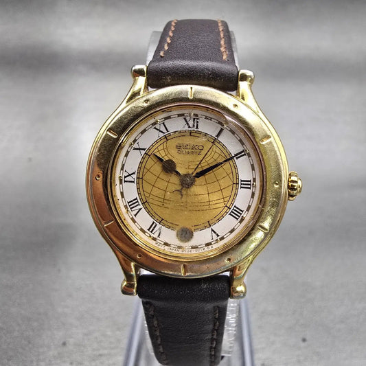 Seiko Age of Discovery Watch Women 26mm Gold Tone Date 3Y02-0B00 New Battery VTG0