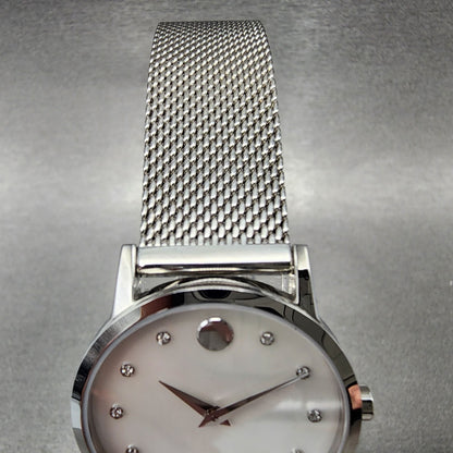 Movado Museum Watch Women 28mm MOP Dial Stainless Steel Diamond Markers New Bat6