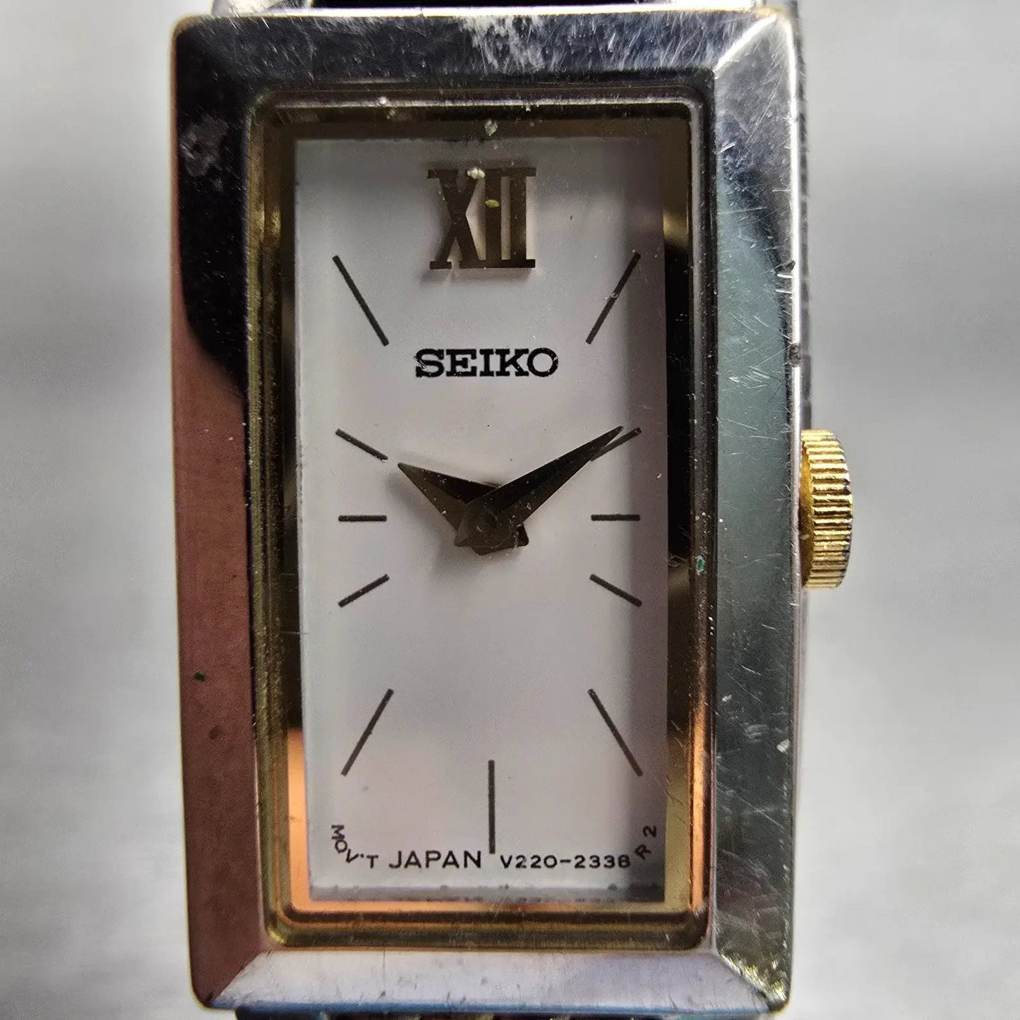 Seiko Watch Women 13mm White Dial Silver Tone Rectangle V220-5769 New Battery1