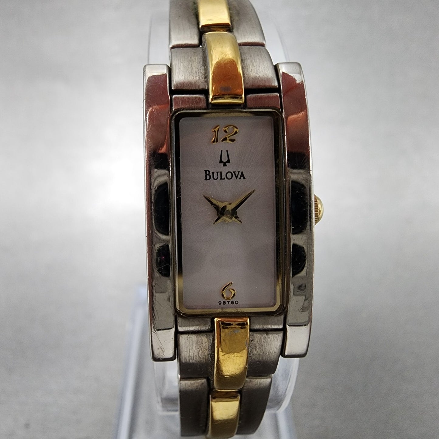 Bulova Tank Watch Women 14mm Silver Dial Two Tone Rectangle 98T60 New Battery1
