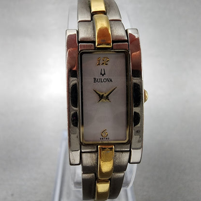 Bulova Tank Watch Women 14mm Silver Dial Two Tone Rectangle 98T60 New Battery1