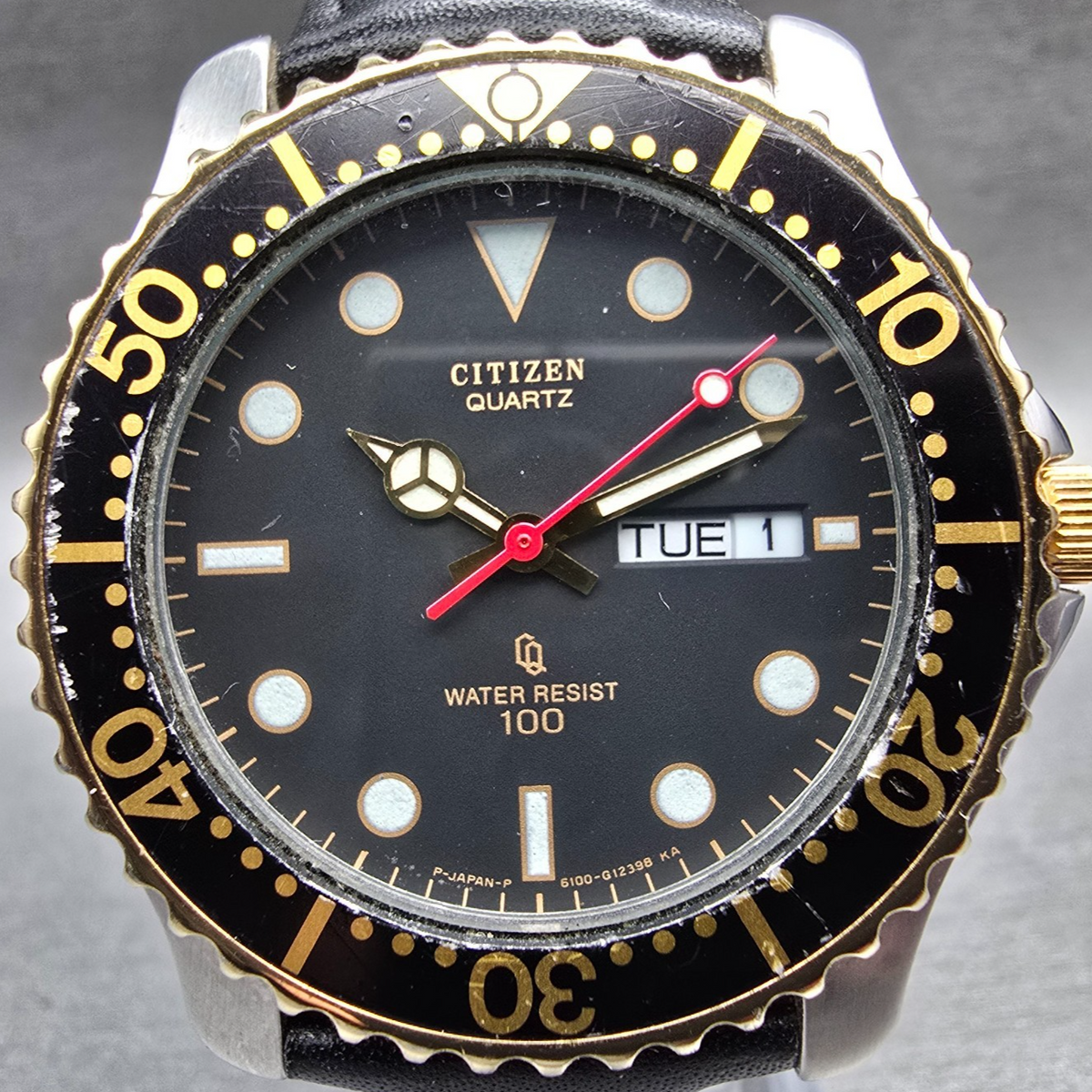 Citizen Dive Watch Men 40mm Black Dial Two Tone Daydate Round 6100-G03448 NewBat1