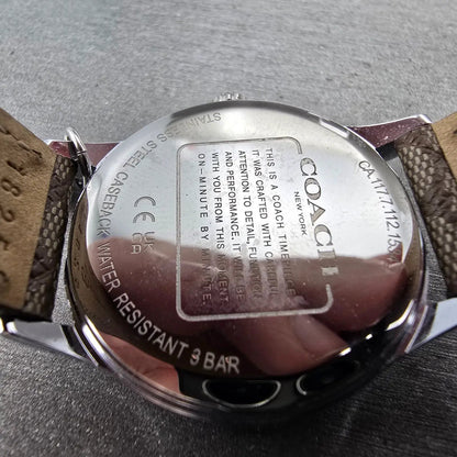 Coach Ruby Watch Women 32mm Cream Dial Silver Tone Round Leather Band New Batt9