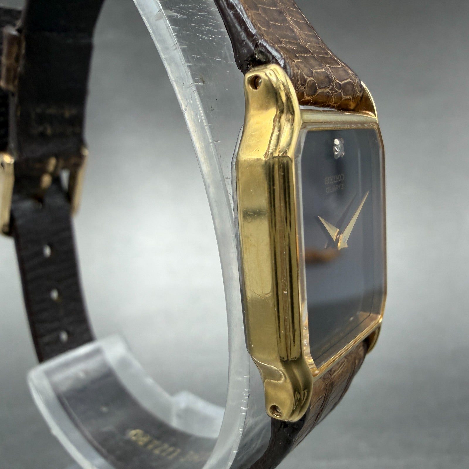 Seiko Watch Women 18mm Brown Dial Gold Tone Octagon 2C20-5509 New Battery NOS3