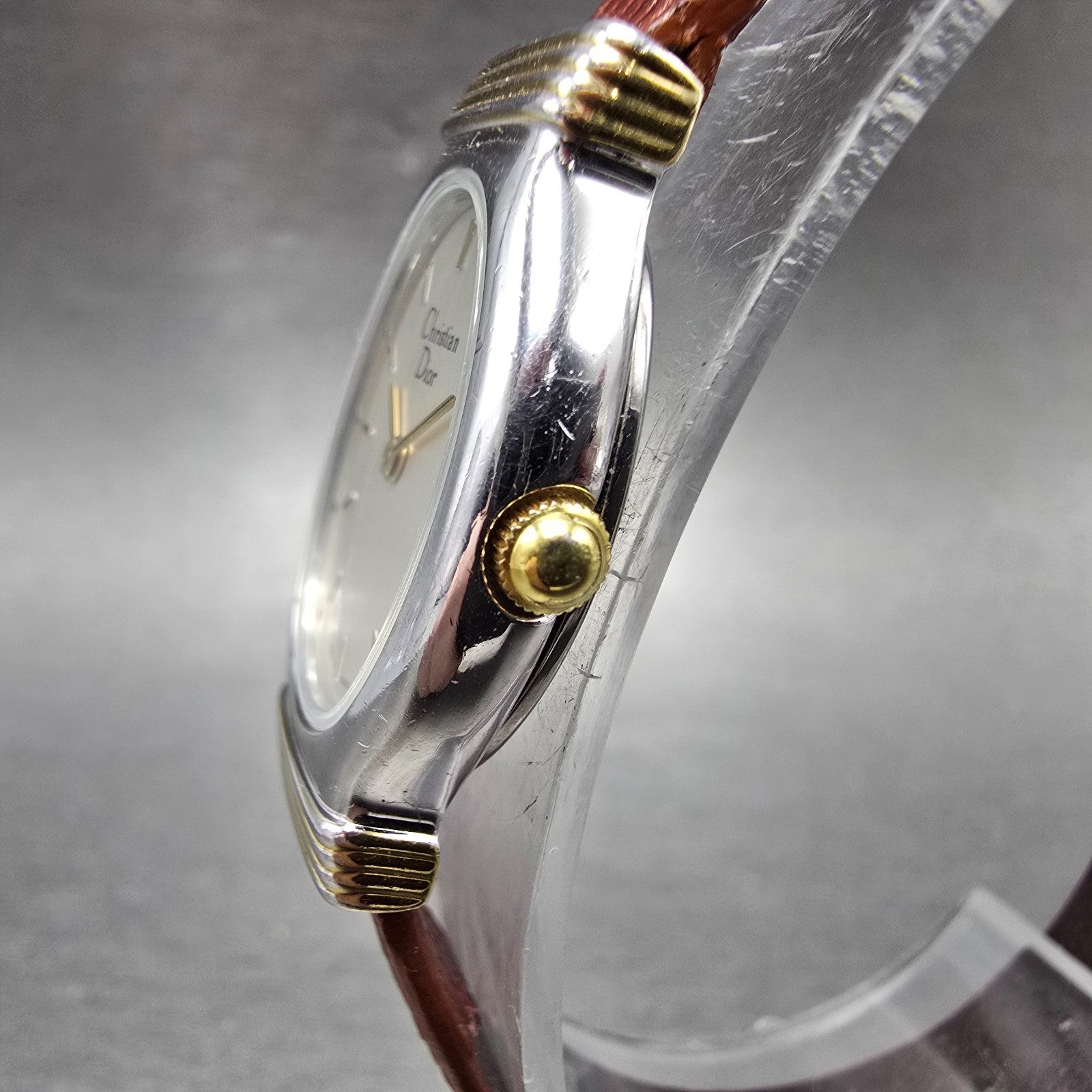 Christian Dior Watch Women 20mm Silver Dial Two Tone Oval New Battery Vintage2