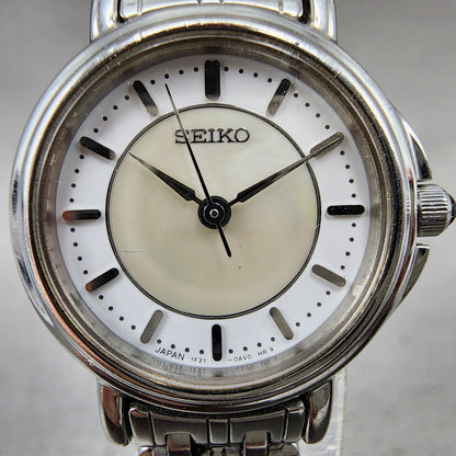 Seiko Watch Women 23mm MOP Dial Silver Tone Round 1f210m00 New Battery1