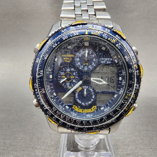 Citizen Navihawk Blue Angels Watch Men 42mm Blue Dial Steel C300 New Battery