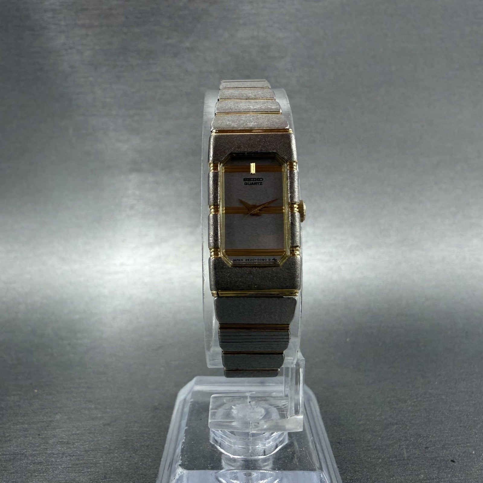 Seiko Watch Women 14mm Silver Dial Two Tone Rectangle 2E20-7259 New Battery5