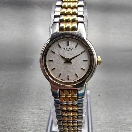 Seiko Watch Women 19mm Silver Dial Two Tone Round 1N00-1A49 New Battery Vintage0