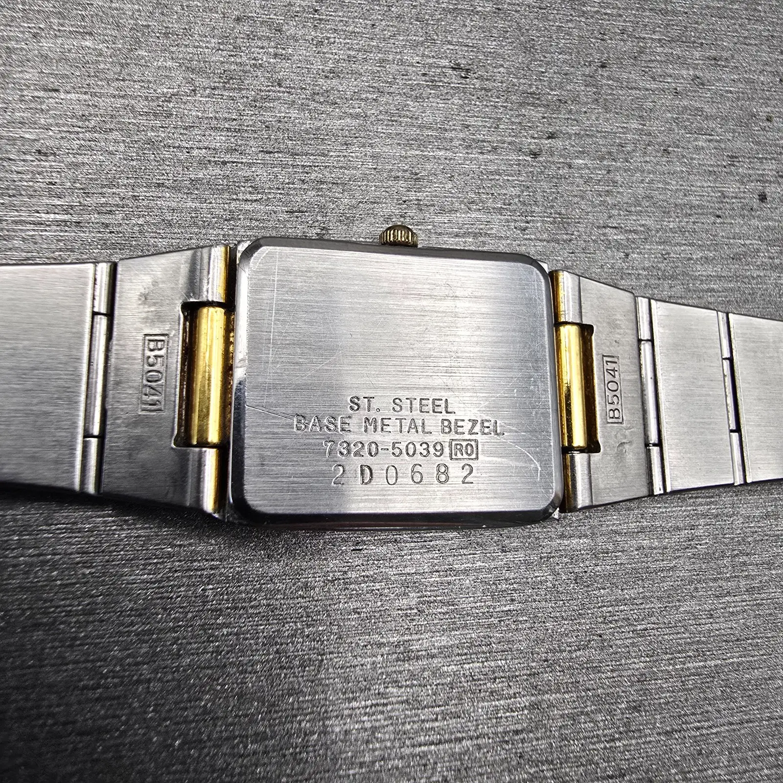 Seiko Watch Women 17mm Silver Dial Two Tone Rectangle 7320-5039 New Battery VTG10