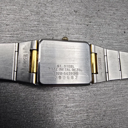 Seiko Watch Women 17mm Silver Dial Two Tone Rectangle 7320-5039 New Battery VTG10