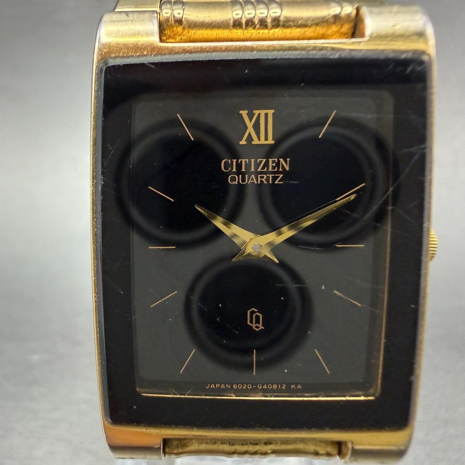 Citizen CQ Tank Watch Men 25mm Black Dial Gold Tone Rectangle 6020-G08334 PARTS2