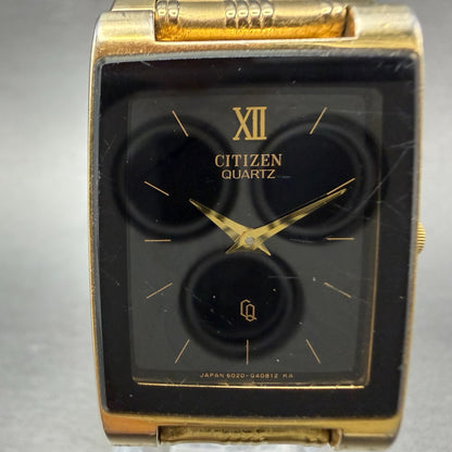 Citizen CQ Tank Watch Men 25mm Black Dial Gold Tone Rectangle 6020-G08334 PARTS2