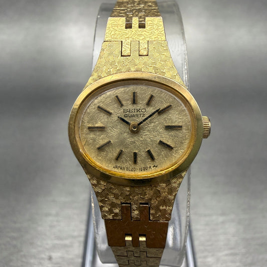Seiko Watch Women 18mm Gold Dial Gold Tone Oval 2C20-5759 Vintage New Battery0