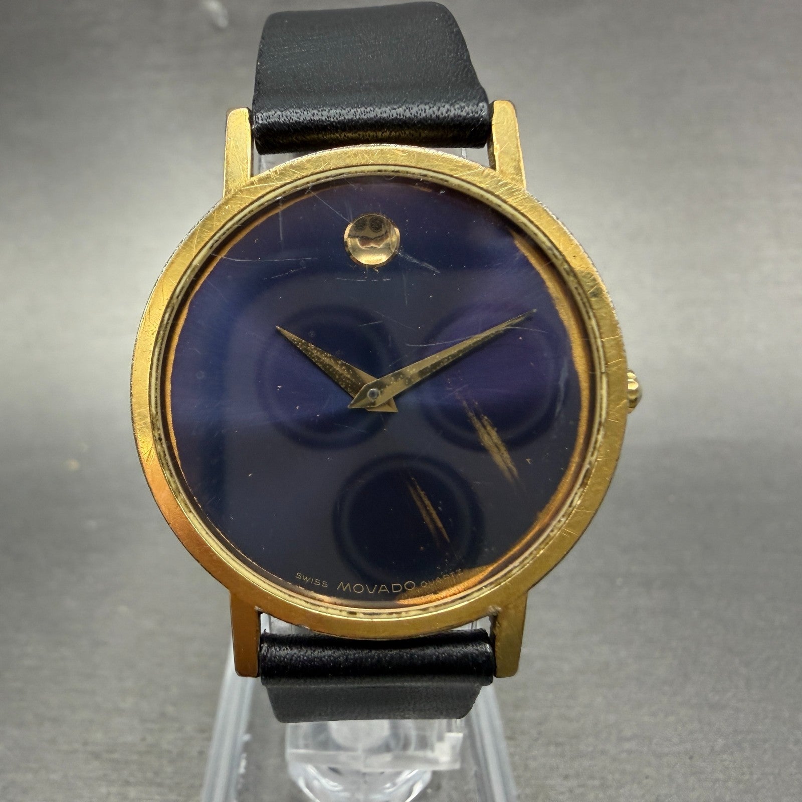 Movado Museum Watch Men 31mm Blue Dial Gold Tone Round 87-33-882 New Battery0